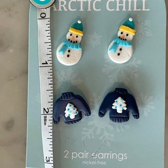 HILDIE & JO Arctic Chill Post Earrings Featuring Snowman & Sweater Designs - Picture 11 of 12